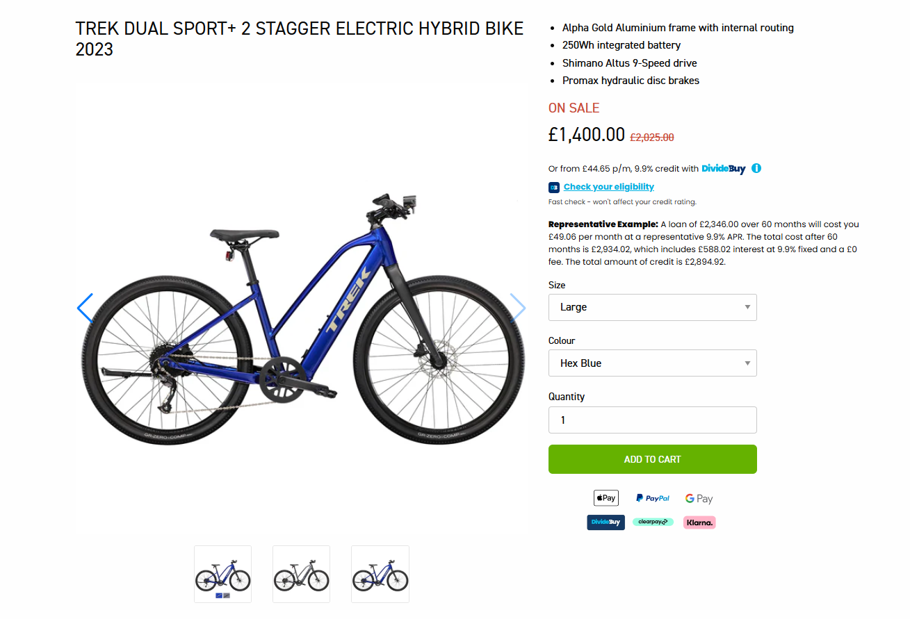 Trek Dual Sport+ 2 Stagger Electric bike LARGE Hybrid eBike Hex Blue BRAND NEW