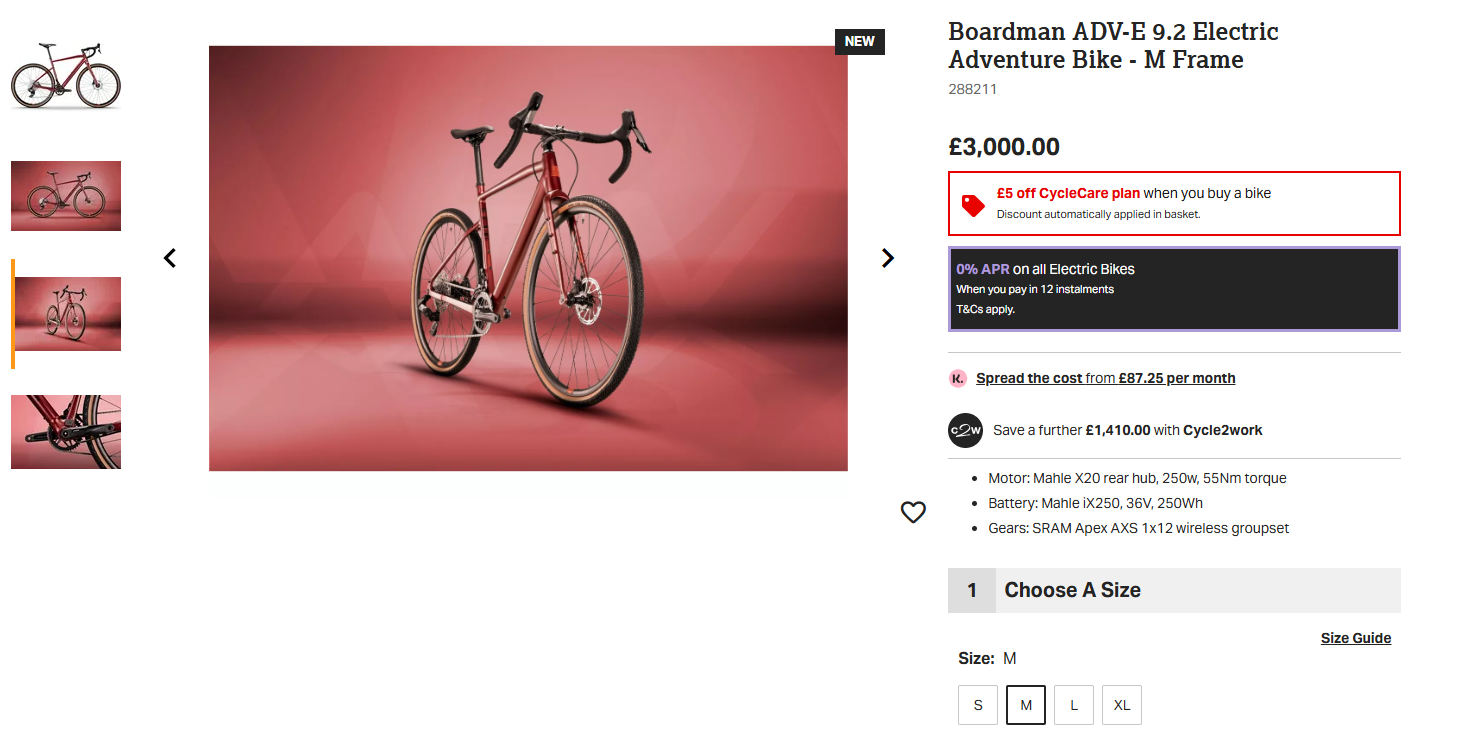 Boardman ADV-E 9.2 adventure bicycle size M frame and RED AXS groupset BRAND NEW