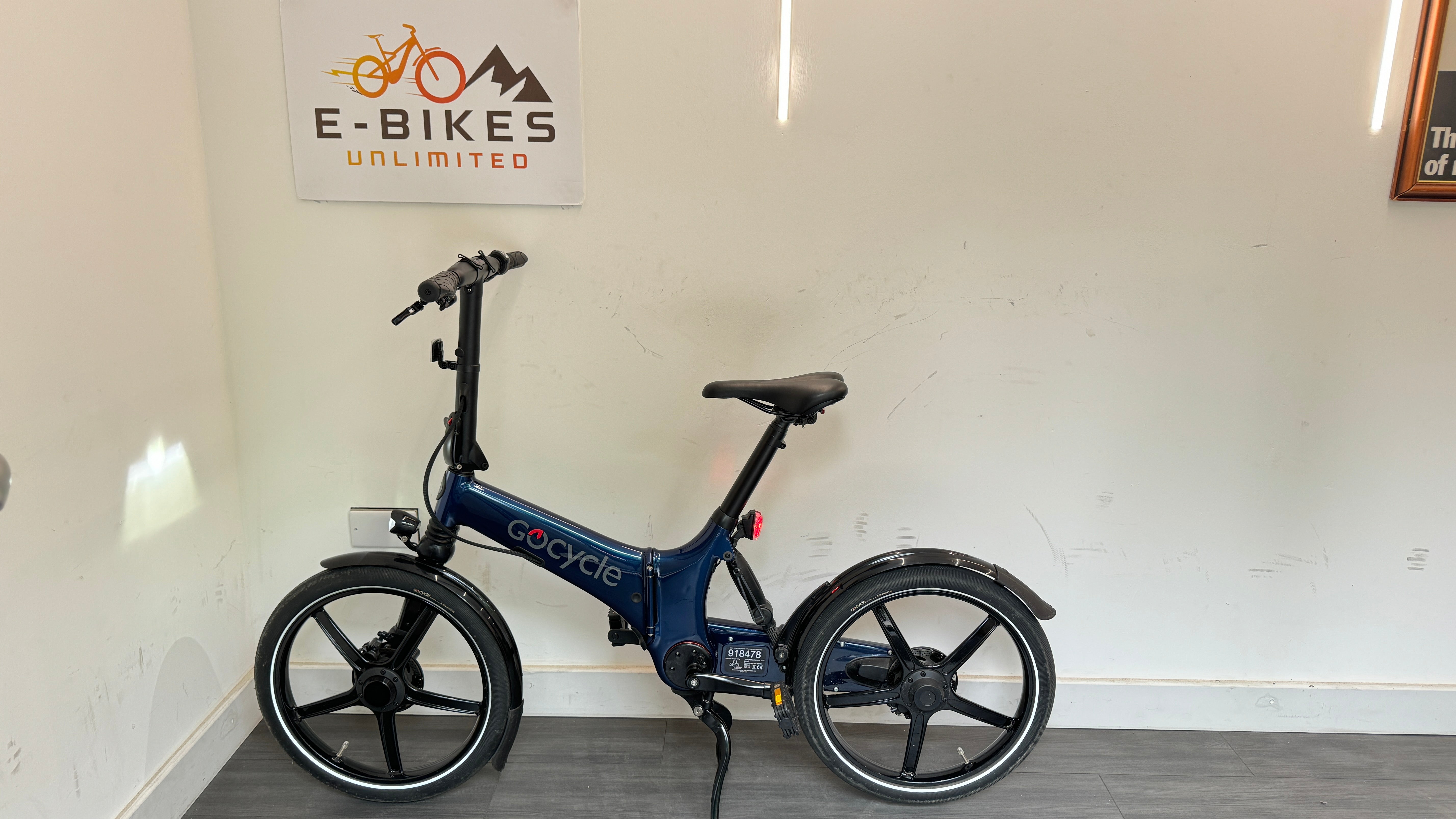 Gocycle GX Blue Folding Electric Bike ebike with only 200 miles Mudguards lights