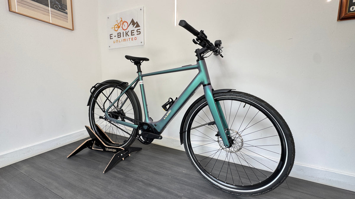 2026 Cube Editor Hybrid SLT 400X FE 58cm LARGE Electric Bike With Belt Drive & Hub Gears In Smaragd Grey & Prism
