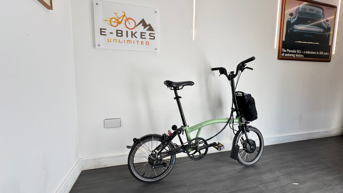 Brompton M6L C-Line Electric Folding Bike - Turkish Green / Black Ebike Telescopic post