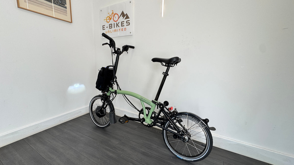 Brompton M6L C-Line Electric Folding Bike - Turkish Green / Black Ebike Telescopic post