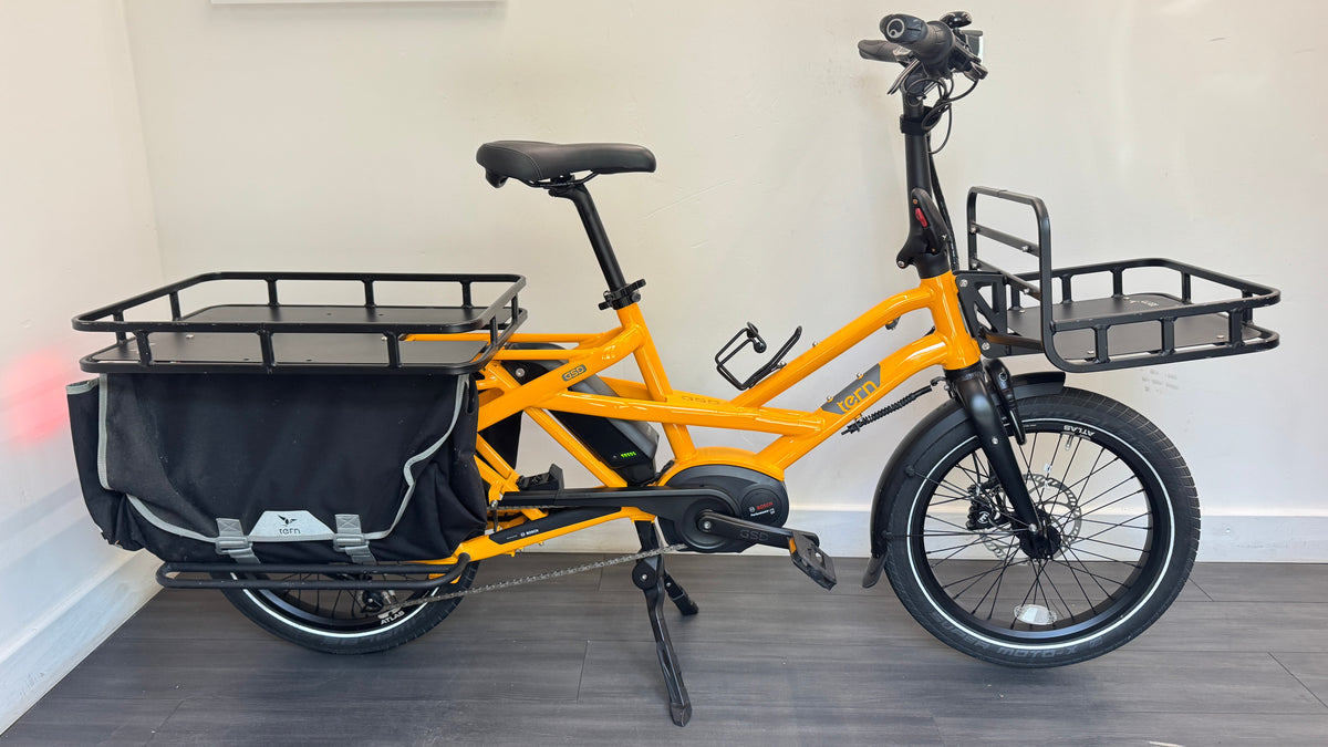 Tern GSD S00 Electric Cargo Bike 500Wh Enviolo drive – Yellow ONLY 8 Miles use Extras Included