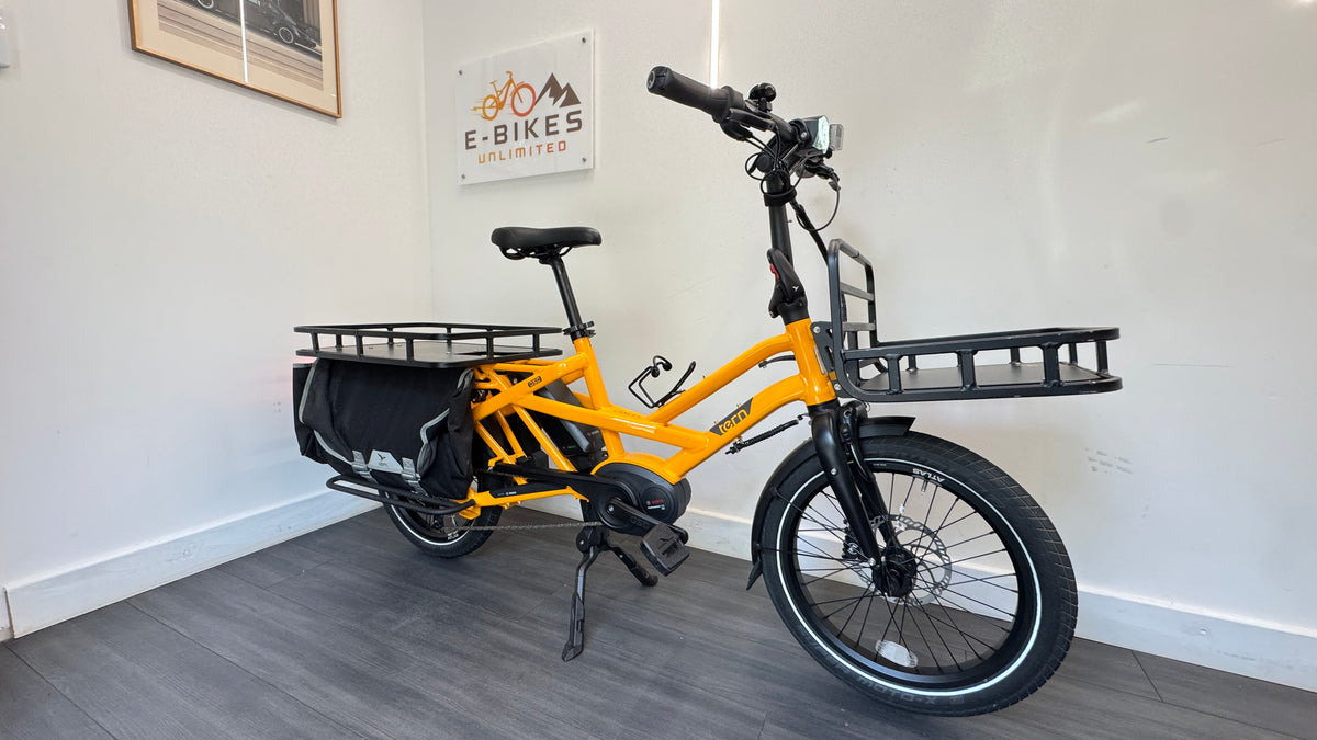 Tern GSD S00 Electric Cargo Bike 500Wh Enviolo drive – Yellow ONLY 8 Miles use Extras Included