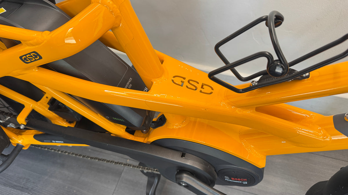 Tern GSD S00 Electric Cargo Bike 500Wh Enviolo drive – Yellow ONLY 8 Miles use Extras Included