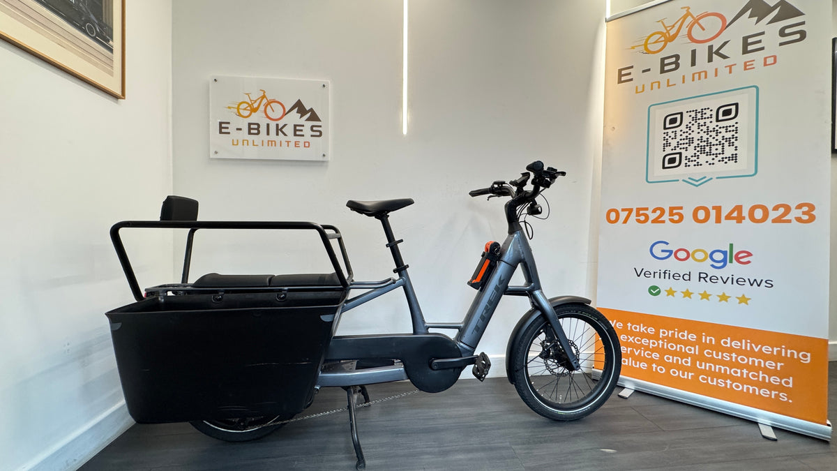 Trek Fetch+ 2 Galactic Grey 41 Bosch Cargo Electric Bike Cargo Bike With Baskets and Pannier Kit Rack Fetch+ 2