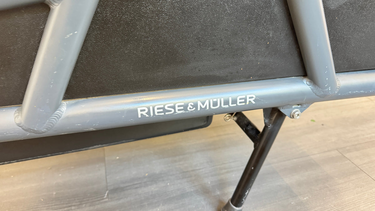 Riese and Muller Load 75 Cargo Bike Electric Bike Dual Battery 1000Wh Sidewalls Enviolo Belt Drive 3 Child seats
