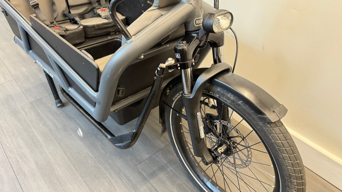 Riese and Muller Load 75 Cargo Bike Electric Bike Dual Battery 1000Wh Sidewalls Enviolo Belt Drive 3 Child seats