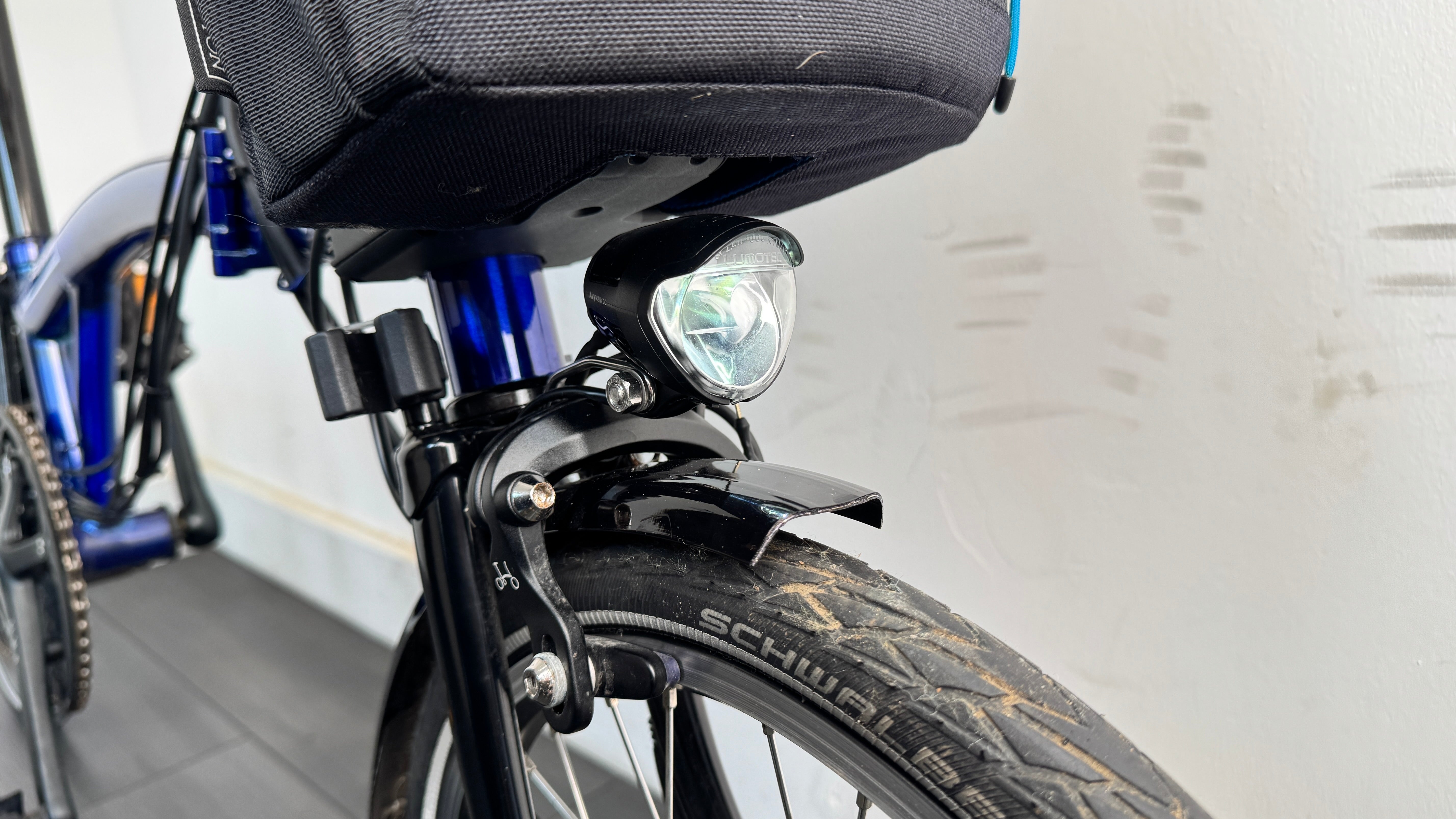 Brompton C-Line Electric Bike 6 Speed Bolt Blue Lacquer Pannier bag Brooks saddle