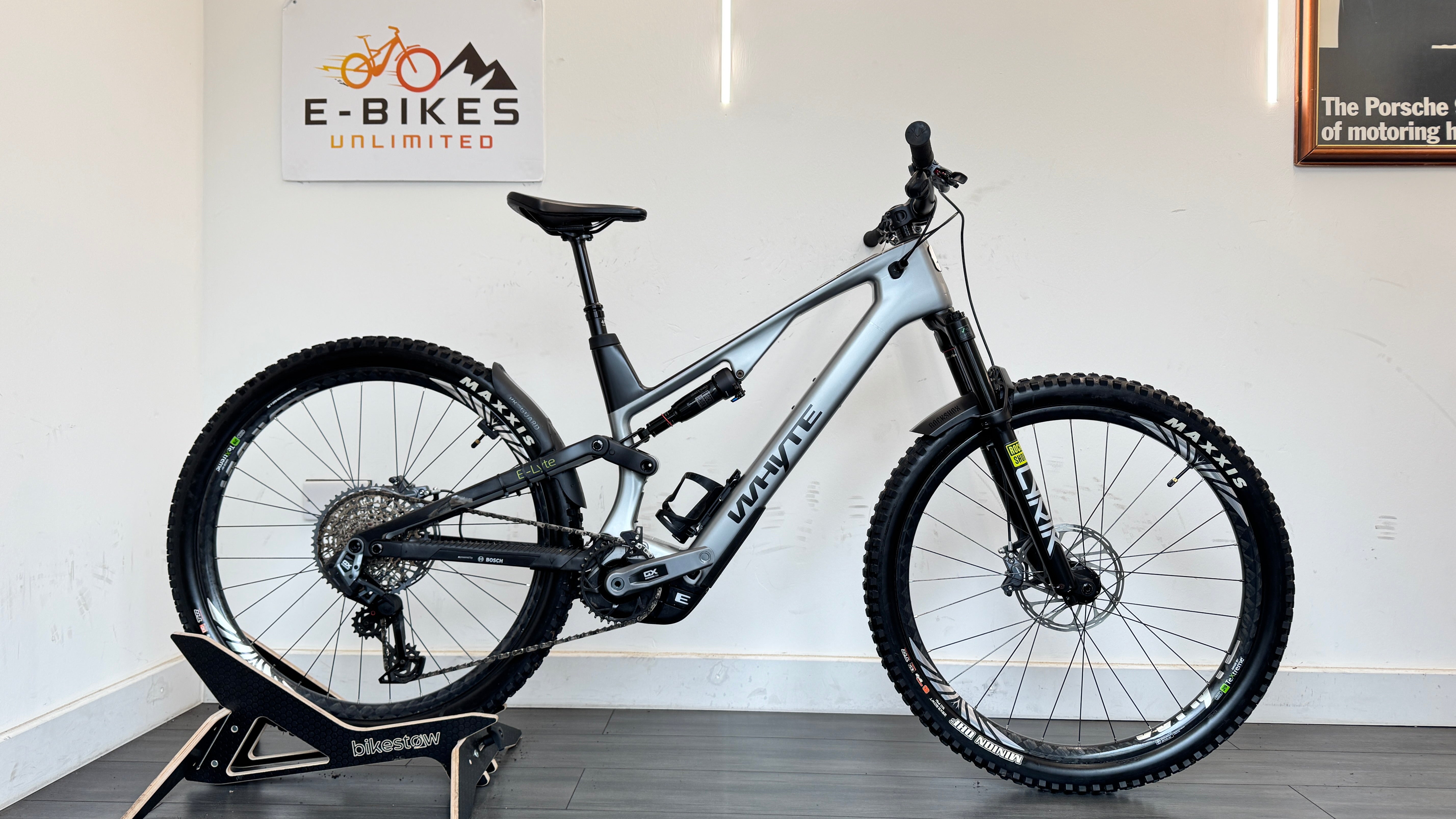 Whyte E-Lyte 150 RSX LARGE ELECTRIC Bike 2024 Gloss Silver/Matt UD Carbon AXS RRP £5000
