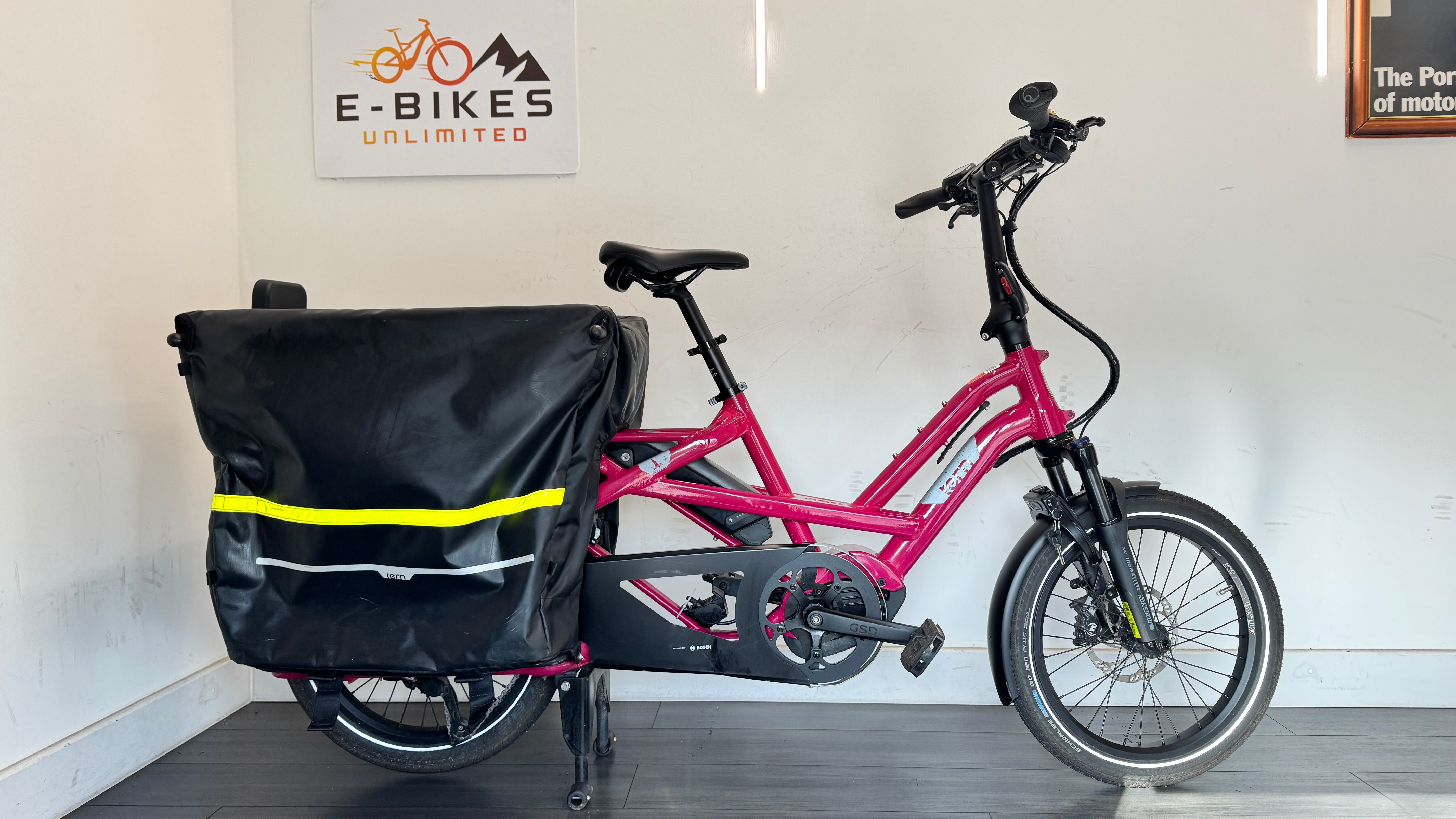 Tern GSD S10 Gen 2 LR Cargo Electric Bike Dragonfruit Clubhouse Storm box Steps 230 miles
