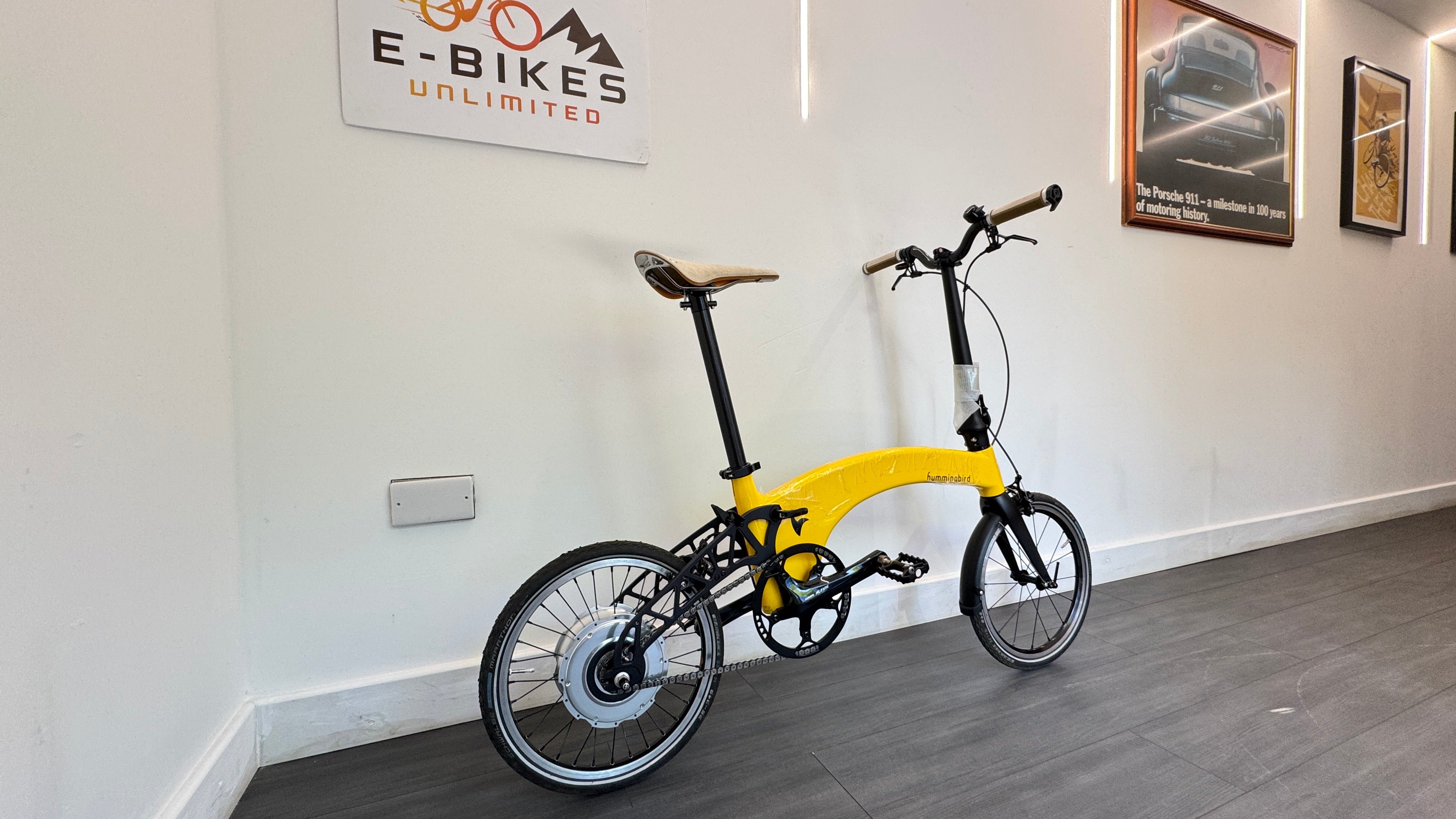 Hummingbird Electric Folding Bike Brooks Saddle Prodrive Carbon Fibre Yellow Bike RRP £4495