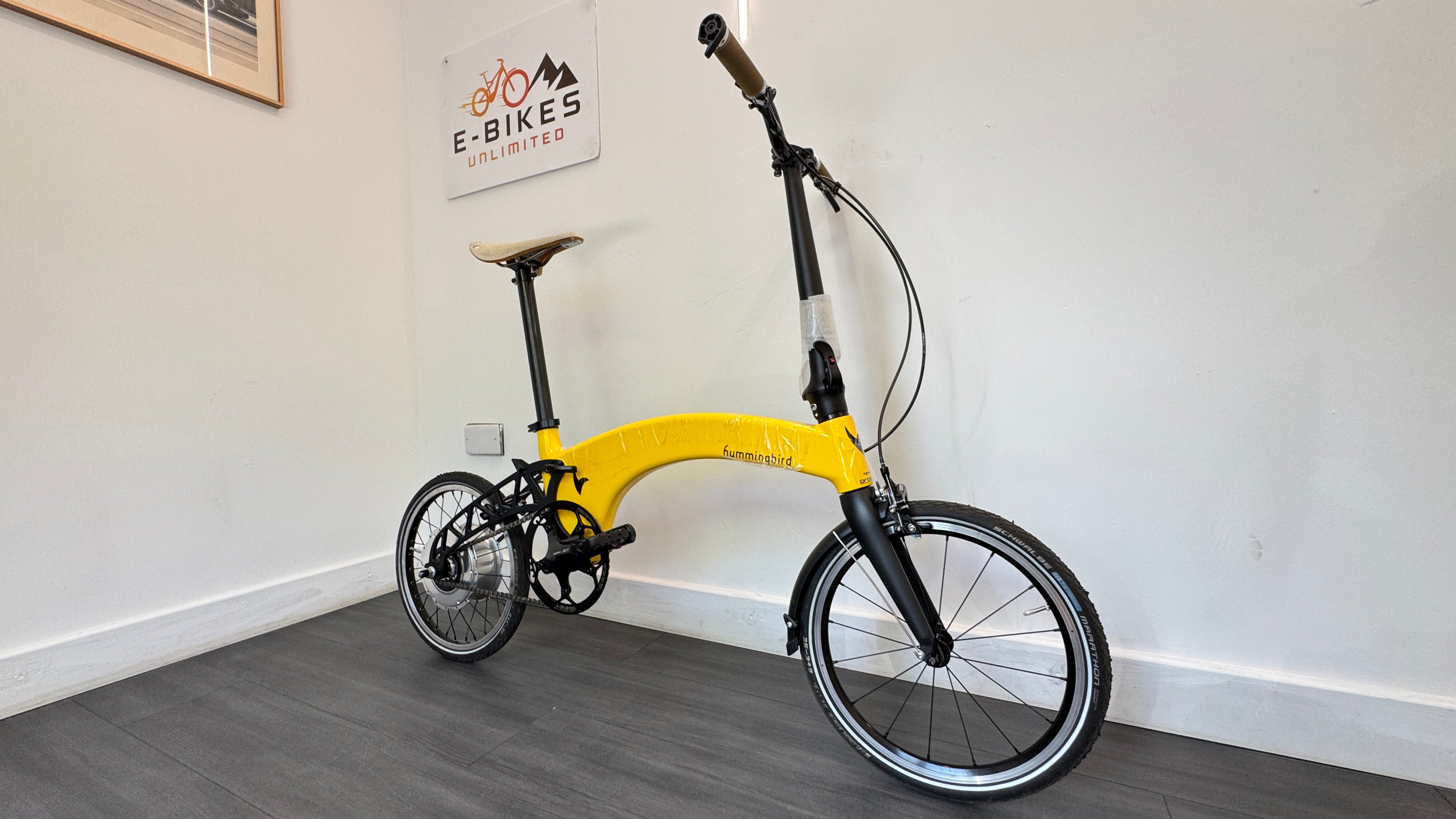 Hummingbird Electric Folding Bike Brooks Saddle Prodrive Carbon Fibre Yellow Bike RRP £4495